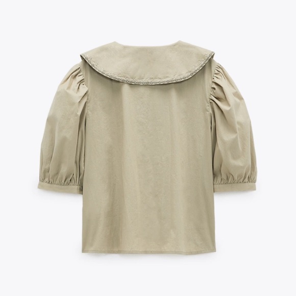 NWT Zara Embroidered Collar Shirt in Sea Green - Picture 6 of 9